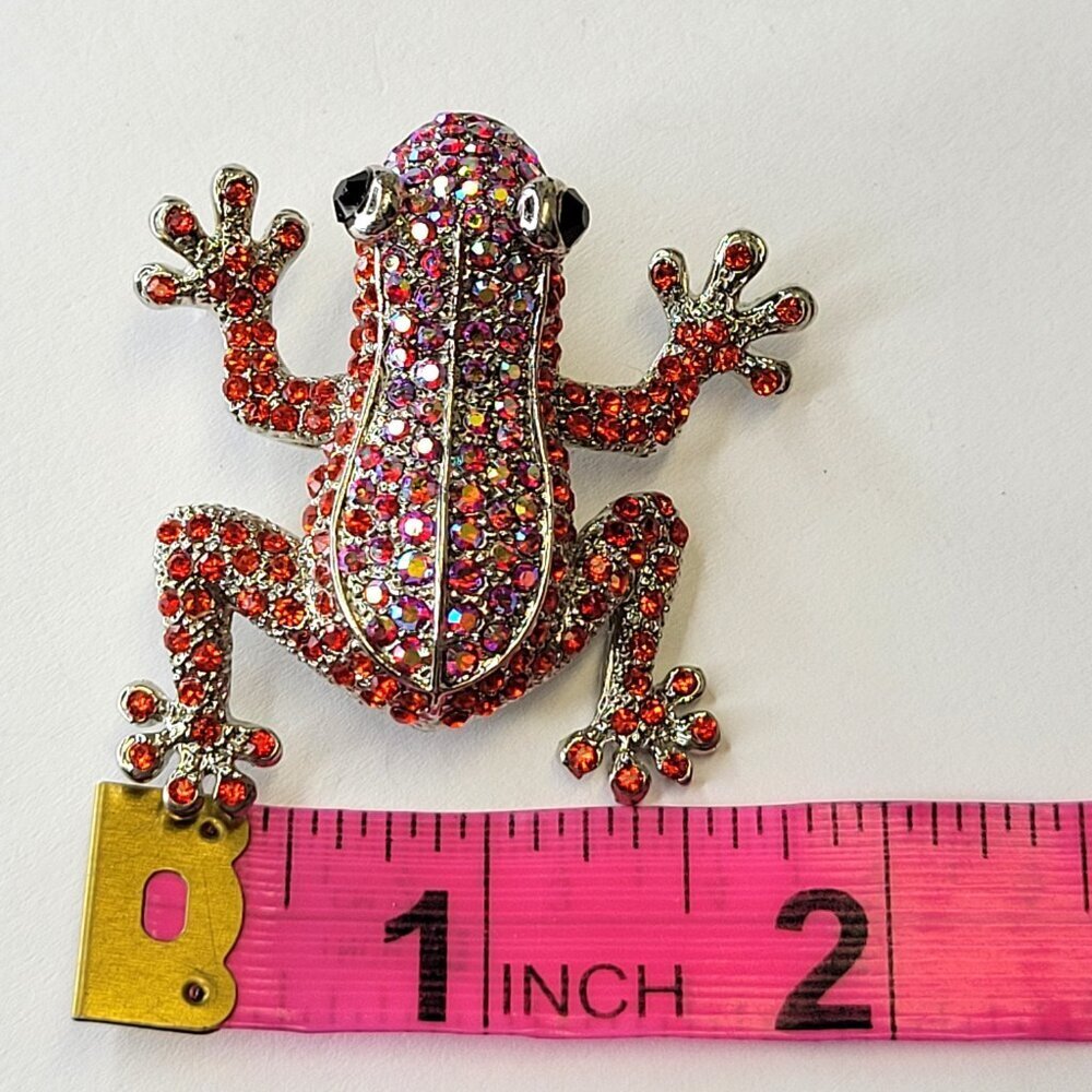 Red Rhinestone Frog Brooch - Picture 8 of 12